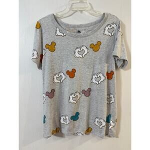 Disney Mickey Mouse Women's Heart Hands All Over Print T-Shirt - Size Large